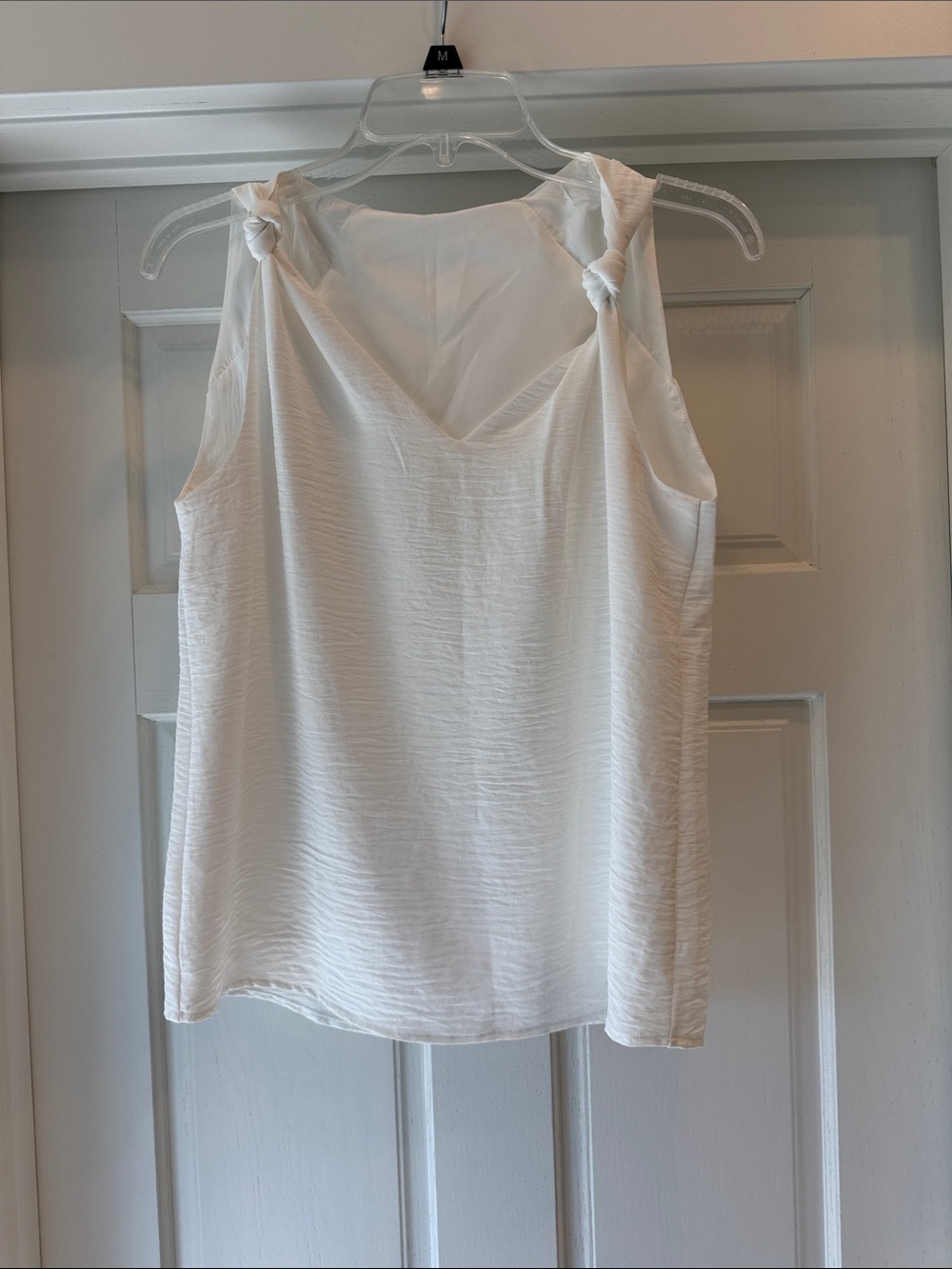 Knot-Shoulder Satin-Textured Camisole in White